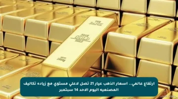 ارتفاع عالمي.. أسعار الذهب عيار 21 تصل لأعلى مستوى مع زيادة تكاليف المصنعية اليوم الأحد 14 سبتمبر
